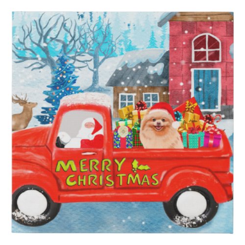 Pomeranian Dog Christmas Delivery Truck Snow Faux Canvas Print