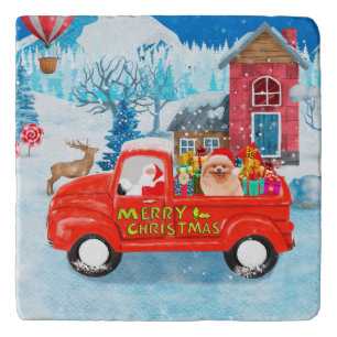 Pomeranian Dog Christmas Delivery Truck Snow Trivet
