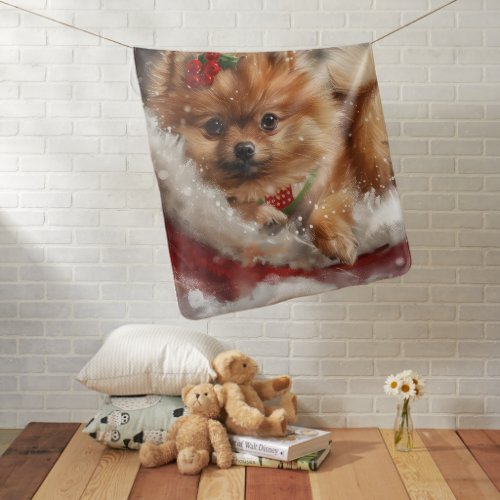 Pomeranian Dog Christmas Festive Baby Blanket