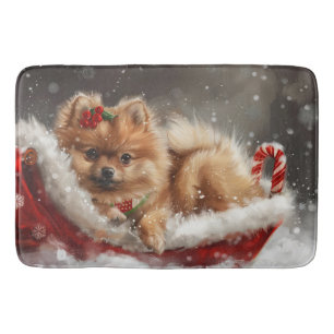 Pomeranian Dog Christmas Festive Bath Mat