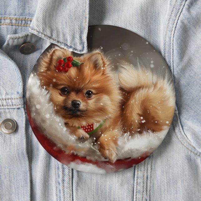 Pomeranian Dog Christmas Festive Button (In Situ)