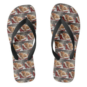 Pomeranian Dog Christmas Festive Flip Flops