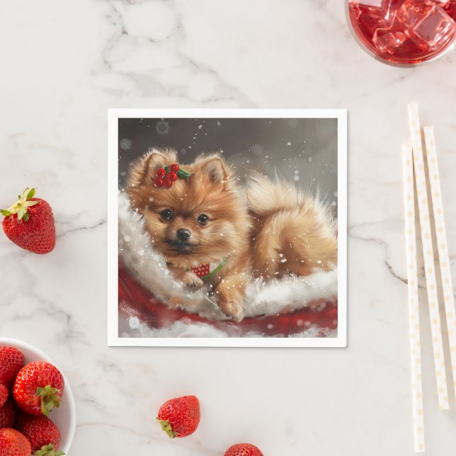 Pomeranian Dog Christmas Festive Napkins (Insitu)