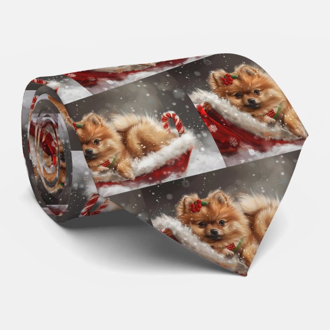 Pomeranian Dog Christmas Festive Neck Tie (Rolled)