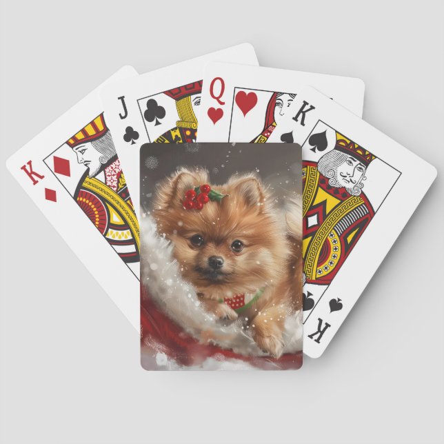 Pomeranian Dog Christmas Festive Poker Cards (Back)