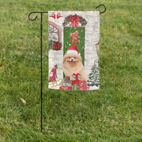 Pomeranian Dog Christmas   Garden Flag