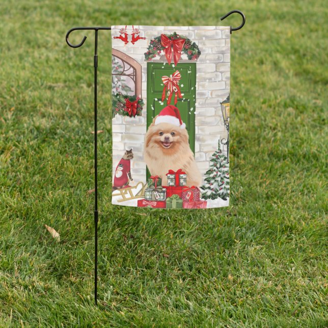 Pomeranian Dog Christmas   Garden Flag (In SItu)