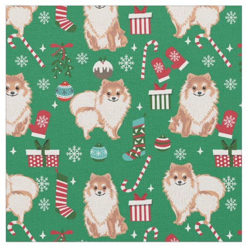 pomeranian dog christmas holiday fabric