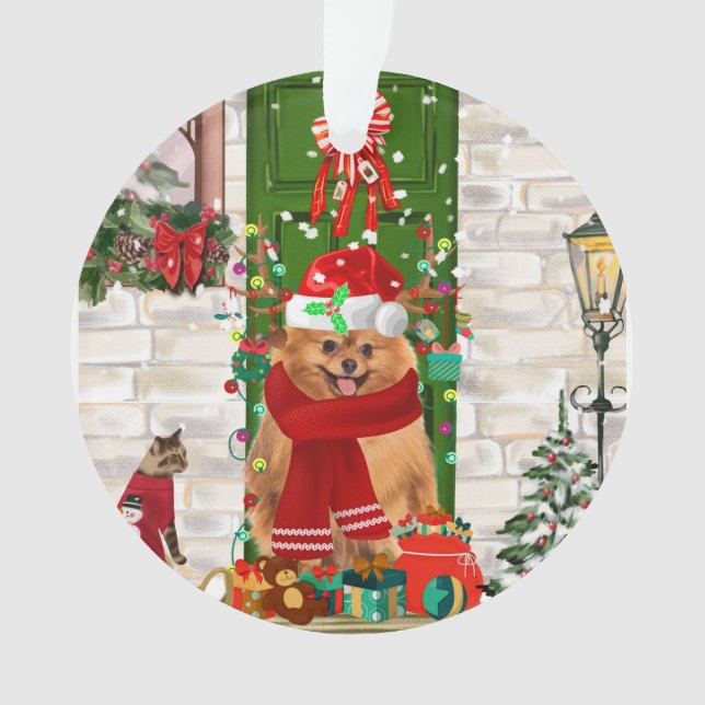 Pomeranian Dog Christmas Ornament (Front)