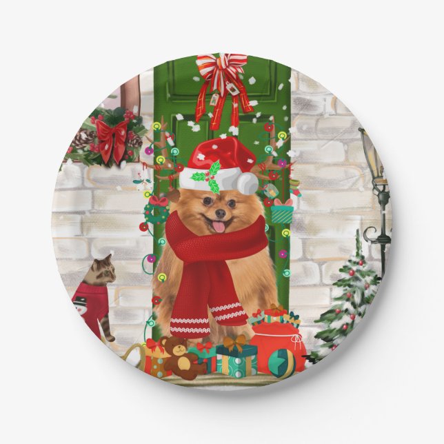 Pomeranian Dog Christmas Paper Plates (Front)