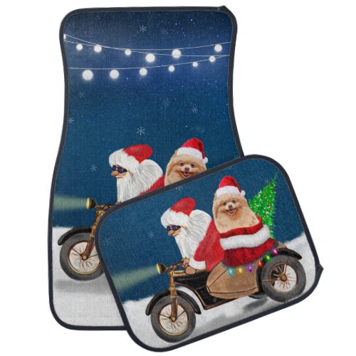 Pomeranian Dog Christmas Santa Claus   Car Floor Mat