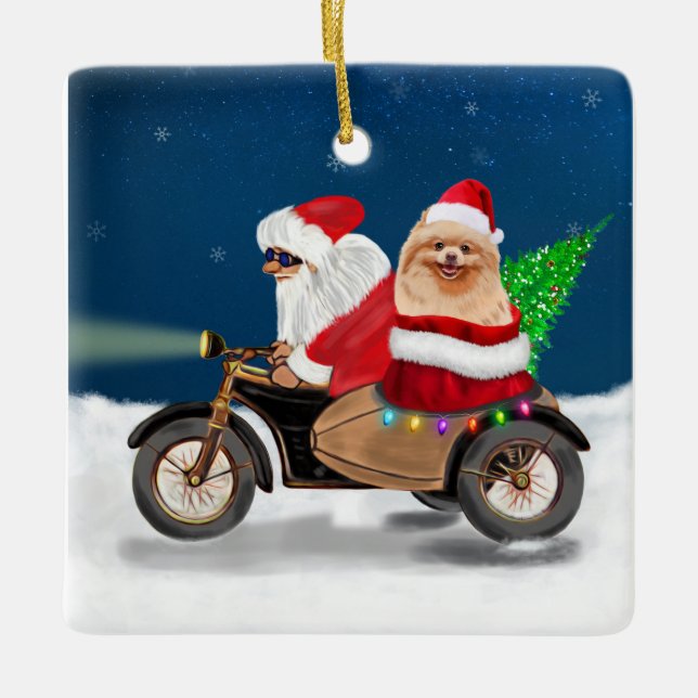 Pomeranian Dog Christmas Santa Claus   Ceramic Ornament (Front)