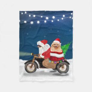 Pomeranian Dog Christmas Santa Claus   Fleece Blanket