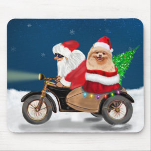 Pomeranian Dog Christmas Santa Claus Mouse Pad