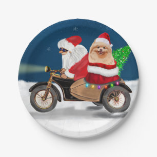 Pomeranian Dog Christmas Santa Claus Paper Plates