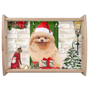 Pomeranian Dog Christmas Serving Tray