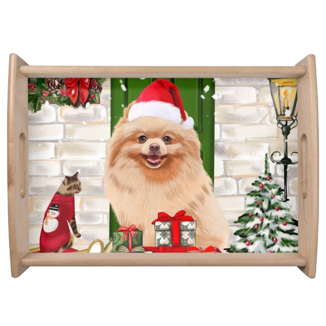 Pomeranian Dog Christmas   Serving Tray (Front)
