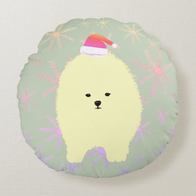 Pomeranian Dog Christmas throw cushion (Front)