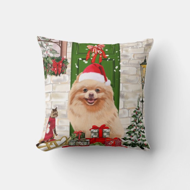 Pomeranian Dog Christmas  Throw Pillow (Front)