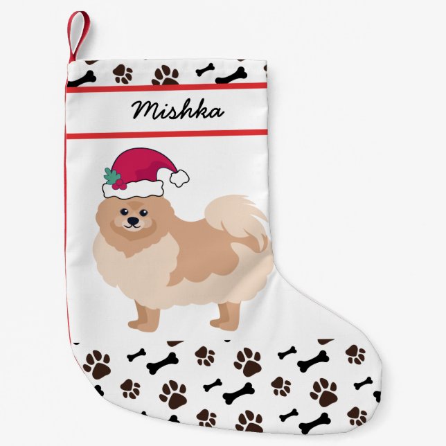 Pomeranian Dog Christmas With Custom Dog Name Small Christmas Stocking (Front)