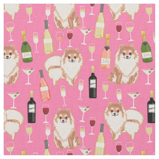 pomeranian dog cute pink wine fabric (Close Up)