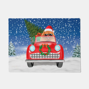 Pomeranian Dog Driving Car In Snow Christmas  Doormat