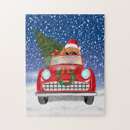 Pomeranian Dog Driving Car In Snow Christmas  Jigsaw Puzzle