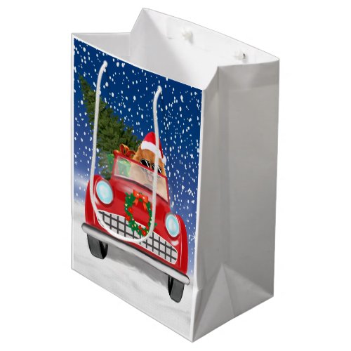 Pomeranian Dog Driving Car In Snow Christmas  Medium Gift Bag