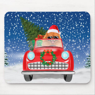 Pomeranian Dog Driving Car In Snow Christmas  Mouse Pad