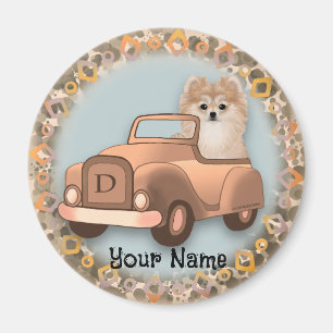 Pomeranian Dog Driving Car Magnet