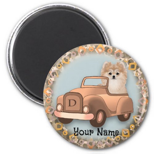 Pomeranian Dog Driving Car Magnet