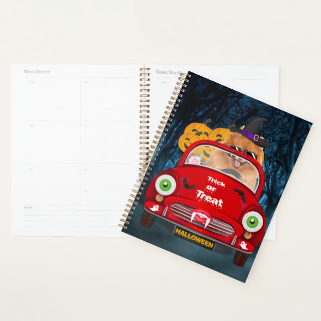 Pomeranian Dog Driving Car Scary Halloween Planner (Display)
