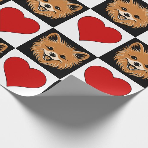 Pomeranian Dog Face Heart Pattern Cute Puppy Gift Wrapping Paper