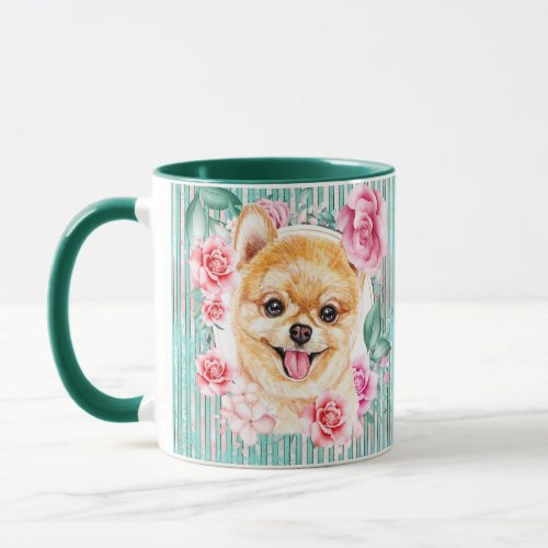 Pomeranian dog face illustration cute modern pink mug