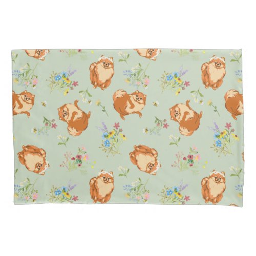 Pomeranian Dog Floral  Pillow Case