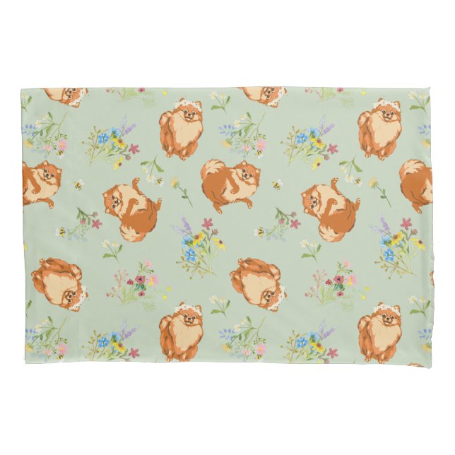 Pomeranian Dog Floral  Pillow Case (Front)