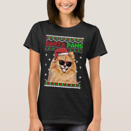 Pomeranian Dog Funny Santa Paws Christmas T_Shirt
