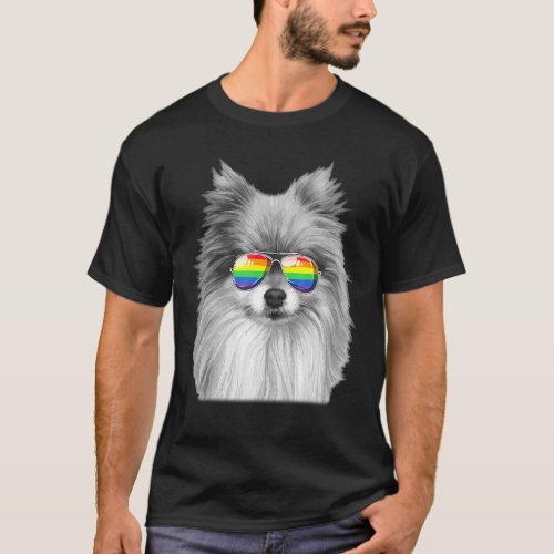 Pomeranian Dog Gay Pride Flag Sunglasses Lgbt T_Shirt