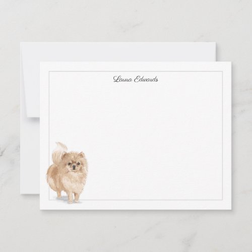Pomeranian Dog Gray Border Personalized Stationery Note Card