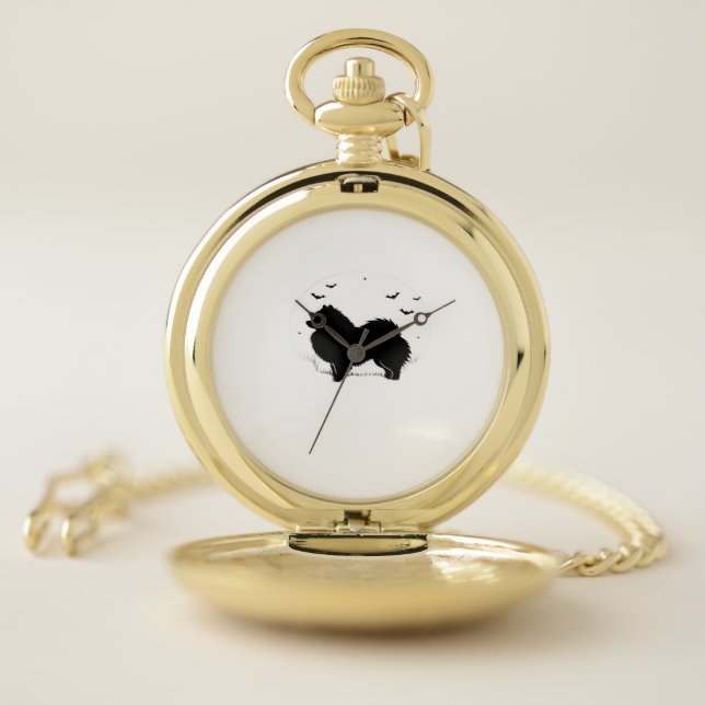 Pomeranian Dog – Halloween Moon Silhouette Classic Pocket Watch (Inside)