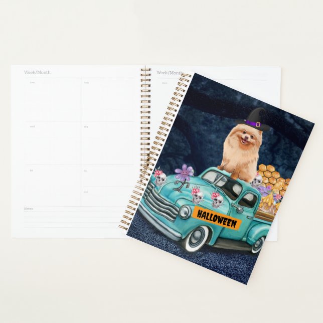 Pomeranian Dog Halloween Truck Scary Night   Planner (Display)