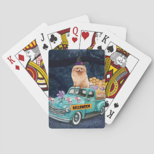 Pomeranian Dog Halloween Truck Scary Night Poker Cards