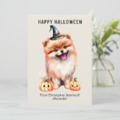 Pomeranian Dog Happy Halloween Holiday Card (Standing Front)