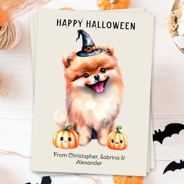 Pomeranian Dog Happy Halloween Holiday Card