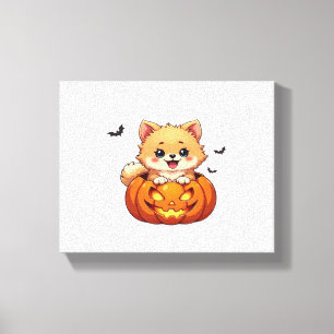 Pomeranian dog Happy Halloween pumpkin Classic T-S Canvas Print