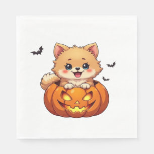 Pomeranian dog Happy Halloween pumpkin Classic T-S Napkins