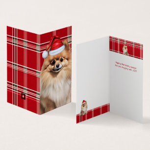 Pomeranian Dog Holiday Red Plaid Christmas