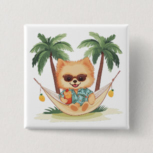 Pomeranian Dog In A Hammock Hawaiian Shirt Button
