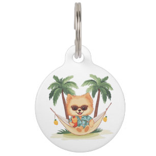 Pomeranian Dog In A Hammock Hawaiian Shirt Pet ID Tag