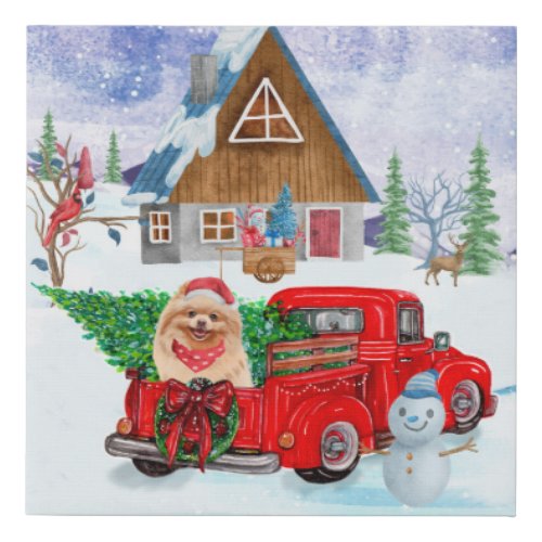 Pomeranian Dog In Christmas Delivery Truck Snow  Faux Canvas Print